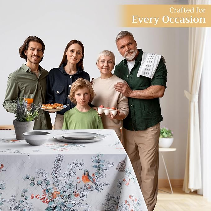 Maison d' Hermine Table Cloth Square Table 100% Cotton 54 x 54 Inches Fall Tablecloth Reusable Everyday Use for Thanksgiving Christmas Decorations Dining Farmhouse Party (Whitish Shabby Chique)
