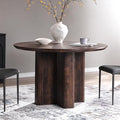 T4TREAM 47" Fluted Round Dining Table for 4-6, Mid-Century Modern Kitchen Table with Thickened Edge & Sturdy Pedestal Base for Kitchen Living Room,Dark Walnut(Table Only)