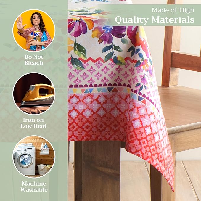Maison d' Hermine Table Cloth Rectangle Table 100% Cotton 54 x 72 Inches Tablecloth Reusable Decorative for Dining Room Farmhouse Home Valentines Day Decorations Spring Summer - Rose Garden