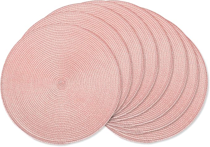 AHHFSMEI Round Braided Placemats 15 Inch Round Table Mats for Dining Tables Natural Woven Heat Resistant Place mats Set of 8 (Pink,8)