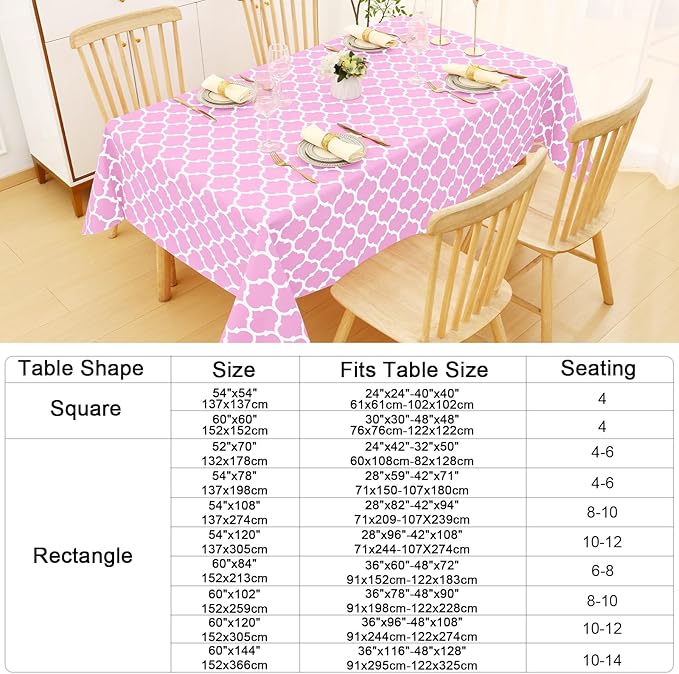 Smiry Rectangle Table Cloth, Waterproof Vinyl Tablecloth with Flannel Backing for Rectangle Tables, Wipeable Spillproof Plastic Tablecloths for Dining, Camping, Indoor and Outdoor, (60"x84", Pink)