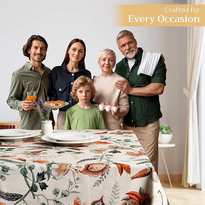 Maison d' Hermine Table Cloth Rectangle Table 100% Cotton 70 x 120 Inches Fall Tablecloth Reusable Everyday Use for Thanksgiving Christmas Decorations Dining Farmhouse Party (Dalida)