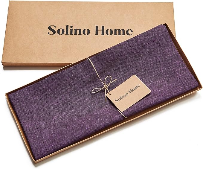 Solino Home Linen Table Runner 144 Inches Long - Athena, 100% Pure Linen Grape 14 x 144 Inch Table Runner for Dining, Valentines, Spring, Easter