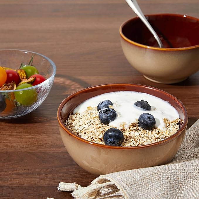 5.5" Cereal Bowls & Dessert Bowls Set of 6-22 Oz Small Bowls for Kitchen-Ceramic Bowl for Cereal, Soup, Oatmeal, Salad, Ramen, Noodle, Rice, Yogurt-Dishwasher & Microwave Safe, Brown Yellow