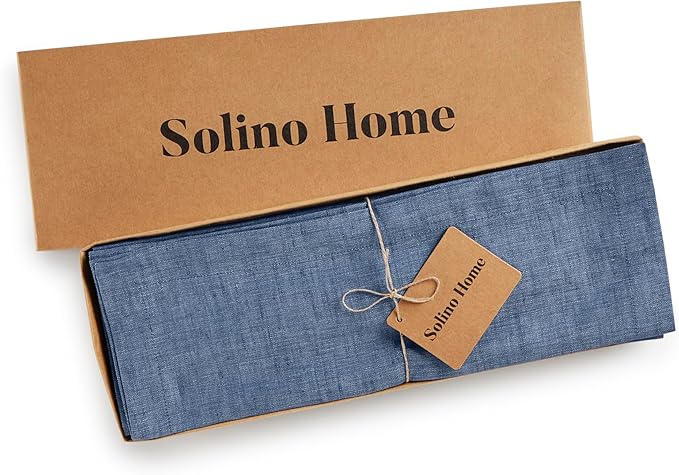 Solino Home Linen Cloth Placemats Set of 4-100% Pure Linen Blue Denim Placemats 14 x 19 Inch for Winter, Spring, Easter - Athena
