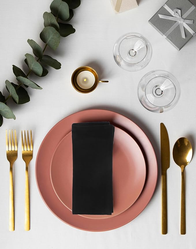 ACCENTHOME Accent Home 100% Cotton Napkins, Delicate Cloth Napkins for Dinners, Parties and Weddings，18 x 18 Inch Set of 12 - Black