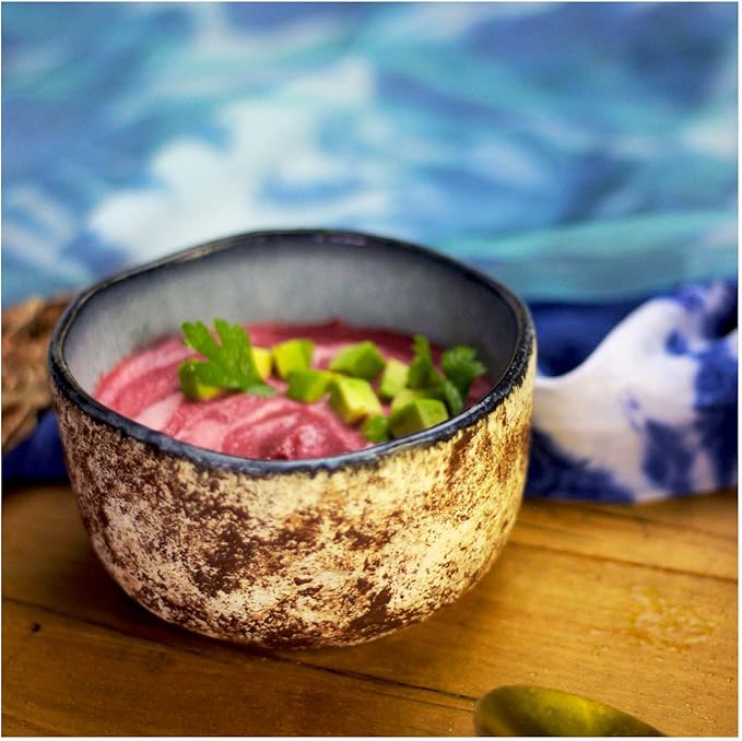 RoRo Handmade 4.5-Inch Rustic Coral Ceramic Miso Bowls – Set of 2, Hand-Glazed Blue Interior with Textured Finished, Microwave & Dishwasher Safe
