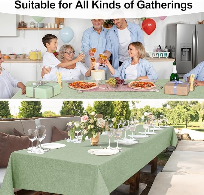 JIUZHEN Square Table Cloth Faux Linen Farmhouse Tablecloth Wrinkle and Stain Resistant Decorative Fabric Table Cover for Kitchen, Dining Room, Parties and Camping, Sage Green, 54 x 54 Inch