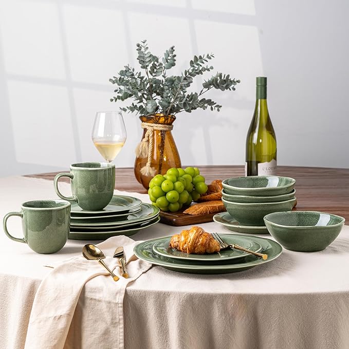 AmorArc Ceramic Dinnerware Sets, Handmade Stoneware Reactive Glaze Plates and Bowls Set, Scratch Resistant | Dishwasher & Microwave Safe Dishes Set, Service for 4 (12pc)
