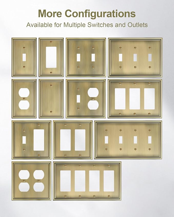 6-Pack Single Duplex Outlet Cover Plate, Decorative Antique Brass Switch Plates and Outlet Covers, Metal Wall Plates for Electrical Outlets, 1 Gang Receptacle Cover, Corrosion Resistant