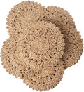13.8" Set of 6 Round Corn Husk Placemats | Boho Woven Rattan Table Mats | Farmhouse Wicker Spring Plate Chargers Like Water Hyacinth, Seagrass for Wedding, Party, Christmas, Events