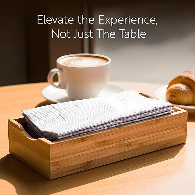 9.5 x 4.25 x 2 Inch Flat Napkin Holder, 1 Rectangle Wooden Napkin Holder - For Kitchen Tables or Countertops, Sturdy, Natural Bamboo Kitchen Napkin Holder, Dining Room Decor - Restaurantware