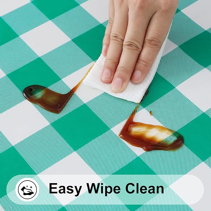 Smiry Rectangle Picnic Table Cloth, Elastic Waterproof Fitted Vinyl Tablecloths, Flannel Backed Buffalo Plaid Table Covers for Dining, Camping, Outdoor (White and Green, 30" x 72")
