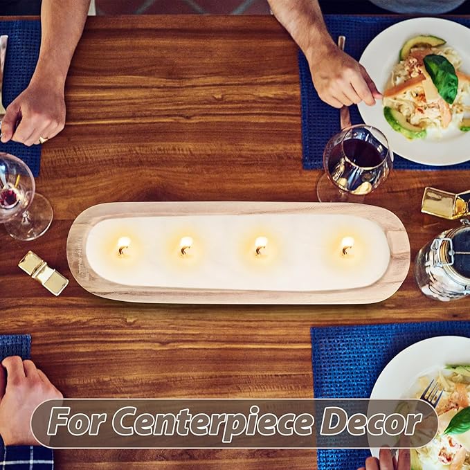 4 Pcs Wooden Dough Bowl Wood Decorative Rustic Wooden Bowls Table Centerpiece for Living Room Home Dining Room Kitchen Decoration(Natural,20'' X 6'' X 2'',Classic)