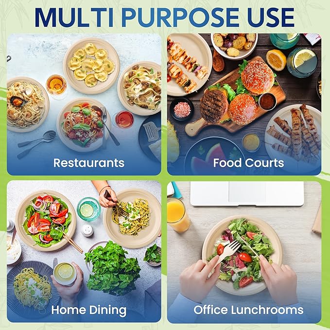 SNH Packing 100% Compostable Plates 7 Inch [125-Pack], Heavy Duty Dinner Paper Plates, Eco-Friendly Biodegradable Sugarcane Bagasse, Natural Brown Disposable Plates for Dessert, Party, BBQ & Picnic