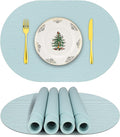 Silicone Placemats, Oval Placemats for Dining Table, Placemats Set of 4, Non-Slip Waterproof Heat Resistant Table Mat, Outdoor Placemat for Patio Table (Light Blue-Oval)