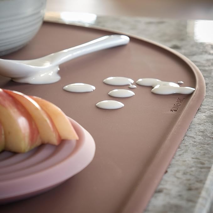 LINE+ARC Waterproof, Stain-Resistant, Heat-Safe Silicone Degrē Placemats (20.5x13, Set of 2 Terracotta) 3mm-High Rim Adults Babies Easy-to-Clean Washable Oval Modern Non-Slip Dining Table Mats