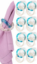 CLEENTABLE Epoxy Resin Napkin Ring - Set of 8 Interlocked Handmade Farmhouse Table Decor for Dining, Weddings, Holidays - Durable Elegant Napkin Holders for Special Occasion Blue Opaque