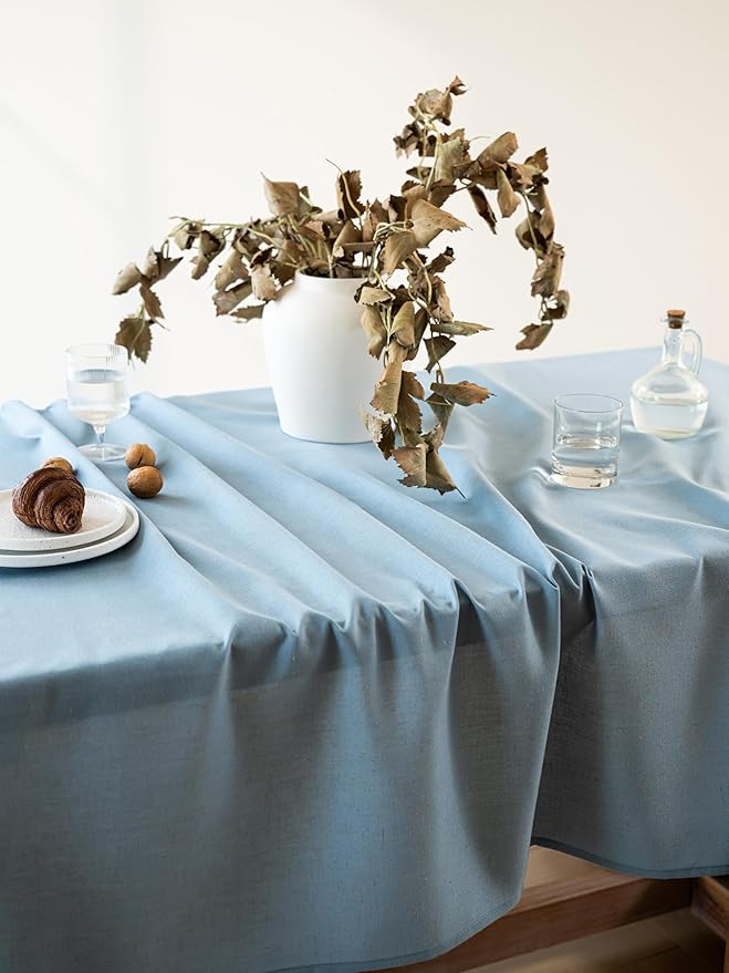 Blue Linen Table Cloths for Rectangle Tables Farmhouse Neutral Tablecloth Rectangular Kitchen Decoration Dining Table Cover Washable 60x132