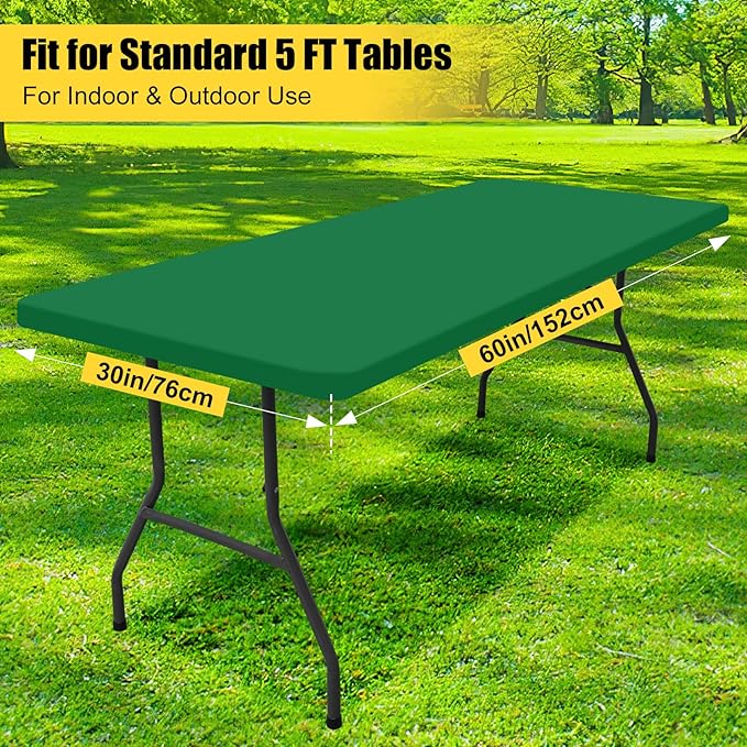 Smiry Rectangle Picnic Table Cloth, Waterproof Elastic Fitted Tablecloths for 5 Foot Tables, Washable Polyester Table Cover for Camping, Indoor and Outdoor (Hunter Green, 30"x60")