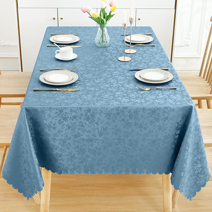 Smiry Rectangle Table Cloth, Waterproof Heavy Duty Vinyl Tablecloths, Wipeable Washable Table Cover for Kitchen and Dining Room (Stone Blue, 60" X 126")