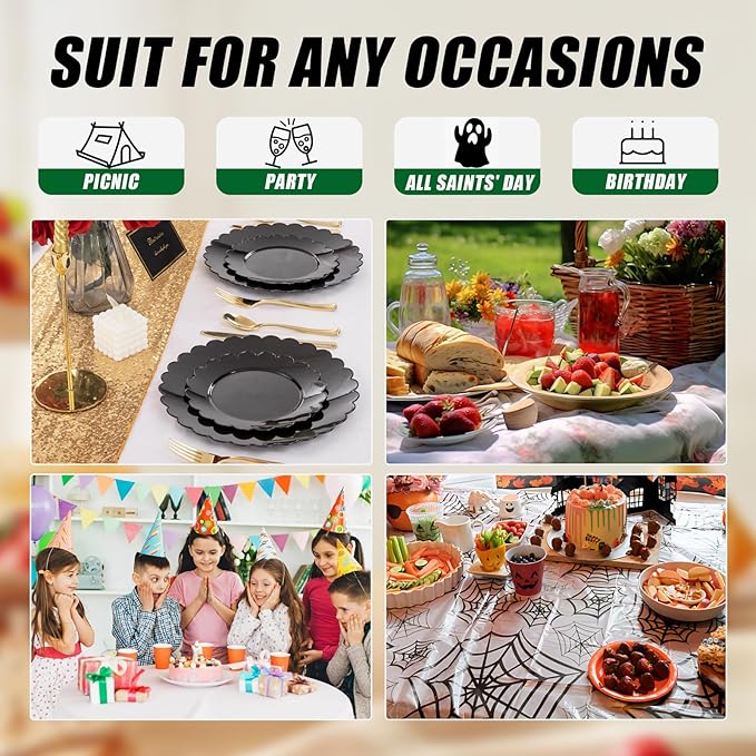SUT 72 PSC Black Plastic Plates, Plates Disposable Heavy Duty, black Disposable Dinner Plates, 10.25inch plastic Dinner plate for Party