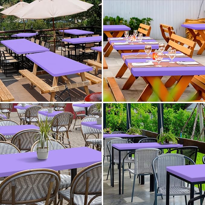 homing 2 Pack Rectangle Table Cloth, Elastic Fitted Fabric Tablecloth Fits for 4 Foot Folding Tables, Washable Table Cover for Picnic, Camping, Indoor & Outdoor (Lavender, 24" x 48")
