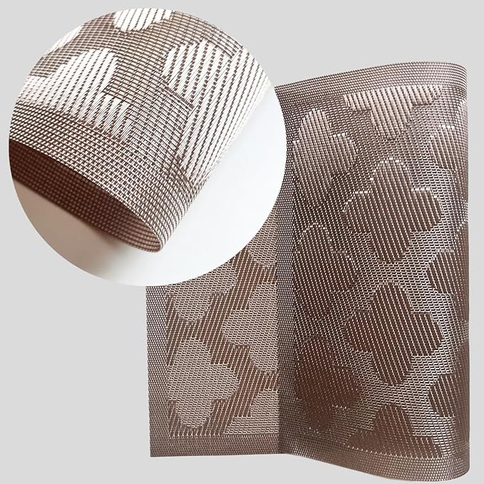 Elegant Placemats Vinyl Woven Heat-Resistant Placemats Set of 8 Washable Easy to Clean Table Mats for Dining Room and Decorate (Champagne)