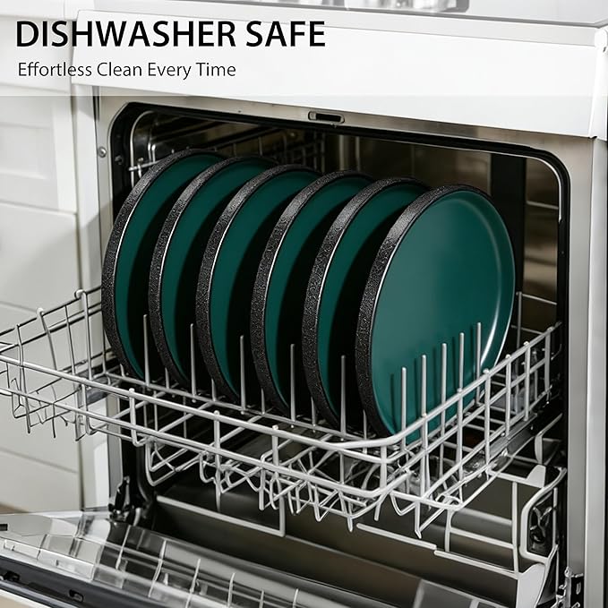 GZG Ceramic Dinner Plates Set of 4,10 Inch Stoneware plate Set,Microwave and Dishwasher Safe Kitchen Utensils,Stackable,Scratch Resistant (Dark Green)