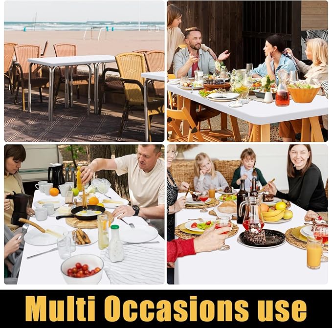 Smiry Rectangle Picnic Table Cloth, Waterproof Elastic Fitted Tablecloths for 4 Foot Tables, Washable Polyester Table Cover for Camping, Indoor and Outdoor (White, 24"x48")