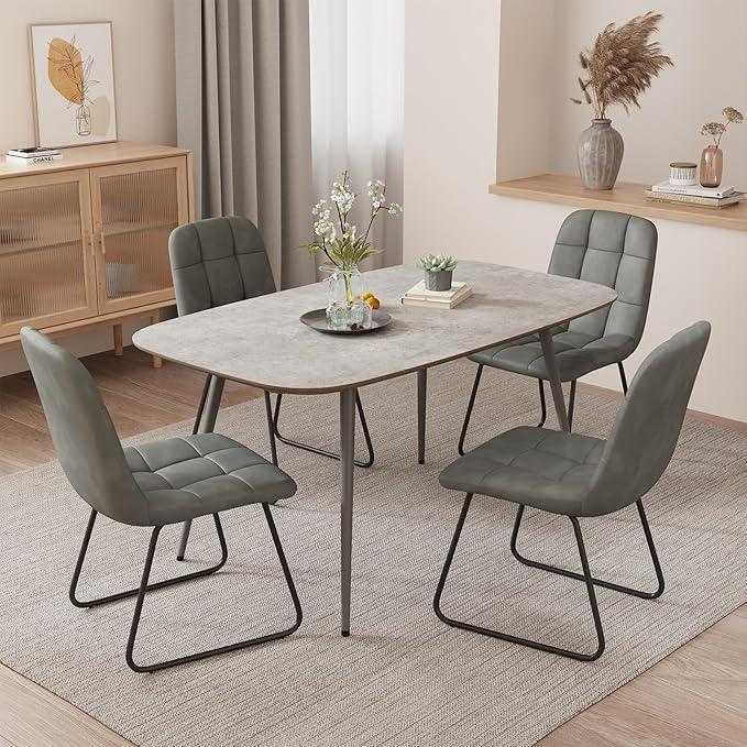 47''Dining Table Set for 4,Modern Wood Dining Table,Leather Dining Chairs 4,Table and Chairs Set of 4,Ideal for Kitchen Dining Room (Gray Table + 4 U-Shaped Gray Chairs, 47.2")