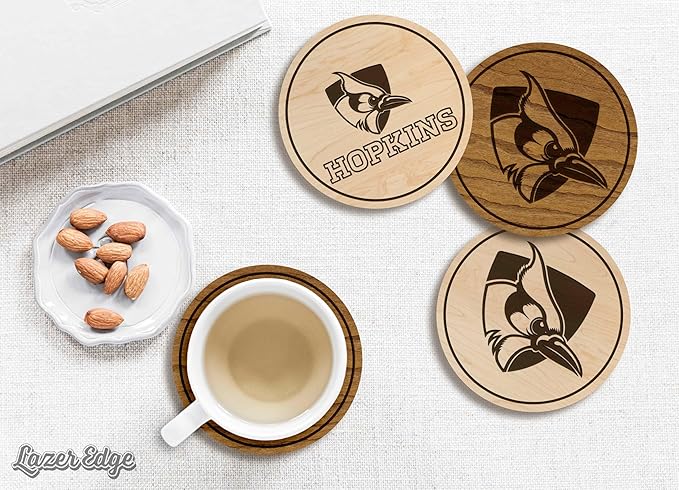 LazerEdge John Hopkins Blue Jays Wooden Coaster Set - Maple Wood - Officially Licensed Product - 4-Pack