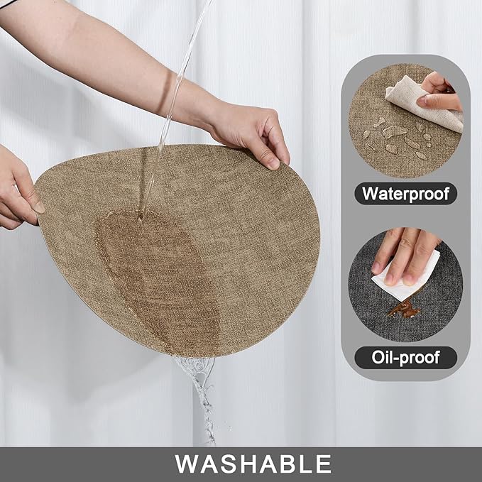 Myir JUN Round Placemats Dual Sided, Faux Leather Place Mats Set of 8 Indoor Placemats for Dining Table Outdoor Non-Slip Washable Table Mats (Set of 8, Gray Beige)