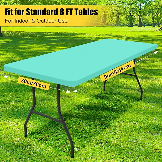 Smiry Rectangle Picnic Table Cloth, Waterproof Elastic Fitted Tablecloths for 8 Foot Tables, Washable Polyester Table Cover for Camping, Indoor and Outdoor (Aqua, 30"x96")