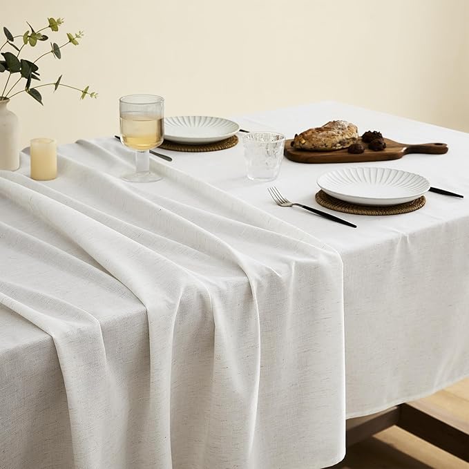Cream Tablecloth for Rectangle Table Linen Cotton Blend Burlap Kitchen Dining Oblong Table Covers County Neutral Decoration Ivory Daily Use Picnic Holiday 8ft 60x84 Inch