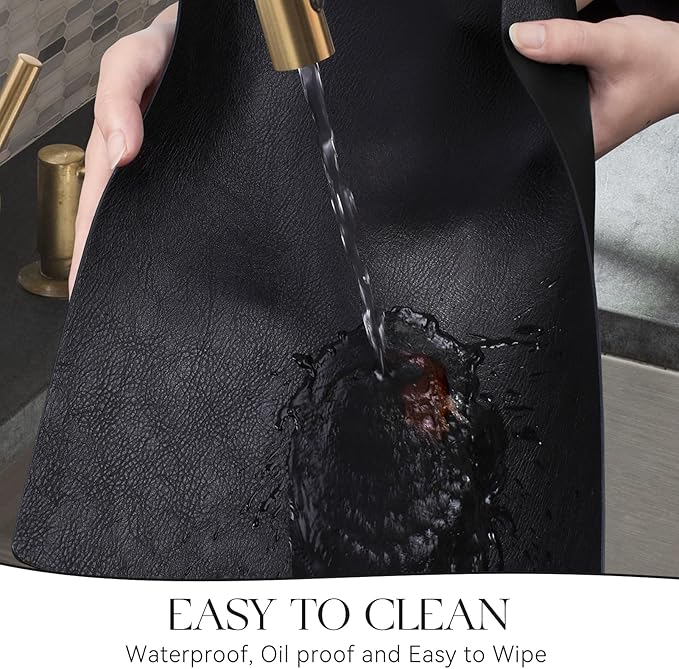 MOSAYT Vinyl Placemats Set of 8-12 X 17 Inch - Faux Leather 100% Waterproof Oil-Proof Wipeable PU Place Mats, Heat Resistant Reversible Table Mats for Kitchen, Dining, Outdoor (Black)
