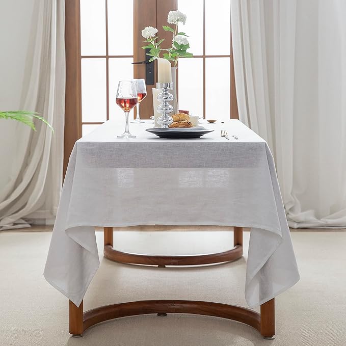 EVERLY 100% Pure Linen Rectangle Tablecloths 60x132Inches for Dining, Buffet Parties, Picnic,Events, Weddings and Restaurants, Decorative Halloween, Thanksgiving Machine Washable Tablecloths-White