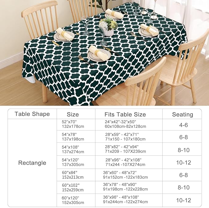 Smiry Rectangle Tablecloth, Waterproof Vinyl Tablecloths with Flannel Backing for Rectangle Tables, Wipeable Spillproof Plastic Tablecloth for Dining, Indoor and Outdoor (60"x84", Hunter Green)