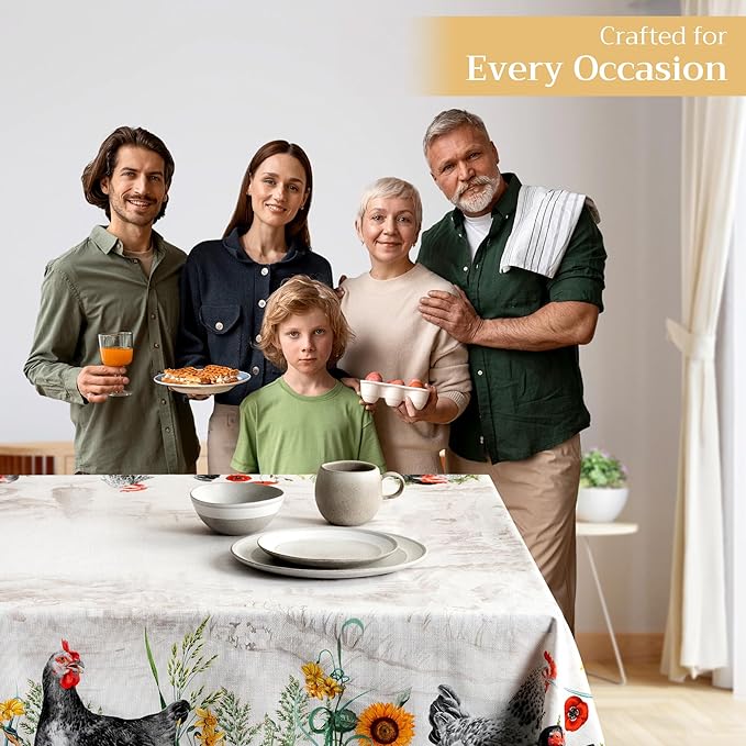 Maison d' Hermine Table Cloth Rectangle Table 100% Cotton 70 x 120 Inches Tablecloth Reusable Decorative for Dining Room Farmhouse Home Valentines Day Decorations Spring Summer - Basse Cour