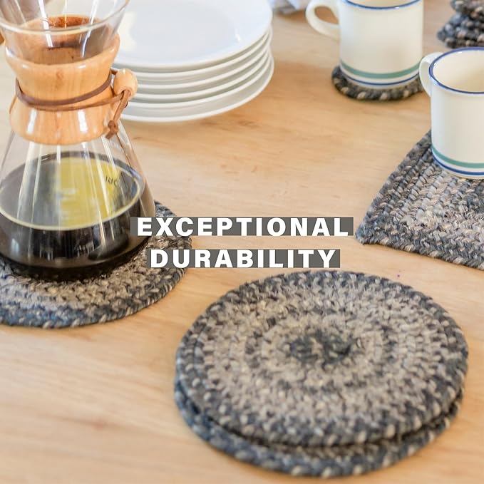 Homespice Flint Hill Jute Woven Round Placemats Set of 6, 15", Warm Primitive Decor, Grey Table Mats - Vibrant Colors, Durable, Easy to Clean and Protects Furniture