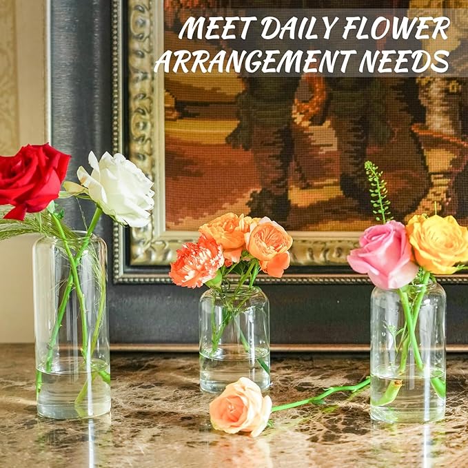 Glass Bud Vases Set of 9 - Clear Flower Vases for Centerpieces, Small Glass Vase Modern Bud Vase for Wedding Party Dining Table Centerpieces, Living Room Decorative, Home Decor