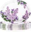 50 Pcs Lilac Oval Paper Plates Large 10" x 12" Purple Floral Plates Disposable Heavy Duty Dinner Serving Platters for Spring Summer Purple Party Supplies Baby Shower Wedding Flower Party Decorations