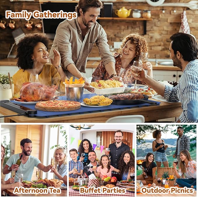 Warming Mat for Food Warmer Pad: Foldable Silicone Electric Warming Tray for Buffets Party - Fast Heating Portable Hot Plates for Countertop Kitchen Travel Home Outdoor Car Holiday Ideas