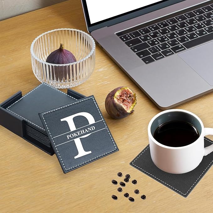 Personalized Coasters,Custom Set of 6 Leather Coaster for Drinks with Holder,DIY Customized with Name/Photo/Logo Non-Slip, Heat Resistant, Waterproof for Bars, Kitchens, Home Apartments