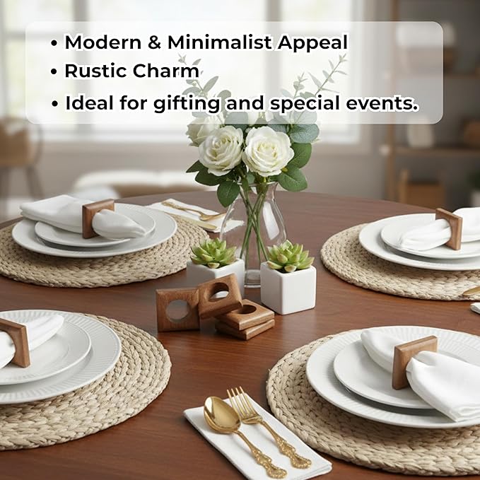 CLEENTABLE Wooden Napkin Rings Set of 12 Fall Decor for Home Square Acacia Wood Napkin Holders for Dining Table Settings Napkin Ring Rustic Table Décor for Weddings, Parties, Everyday Use (Brown)