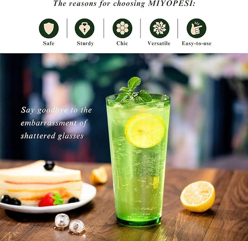 26oz Acrylic Glasses Drinkware (Set of 6), Hammered Design Shatter-Proof Plastic Cups, Reusable Large Drinking Tumblers, Stackable, BPA-Free, Dishwasher-Safe (Green)