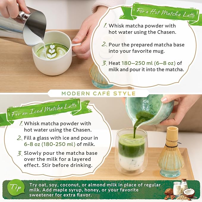 Matcha Set | Japanese Matcha Tea Set with Crystal-Glazed Ceramic Spout Bowl | Bamboo Whisk & Holder, Scoop and Stainless Sifter | 5-Piece Matcha Kit |「Crystal Shell Green」