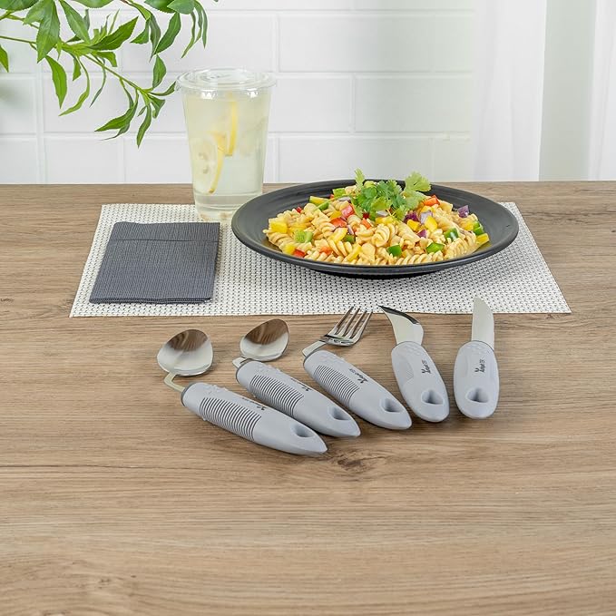 Restaurantware Adaptive Utensils - 1 count Stainless Steel, 9.84 x 5.12 x 1.57 Inches, Ergonomic Eating Aids, Non-Slip Utensil Set for Arthritis, Secure Grip Design, Gray
