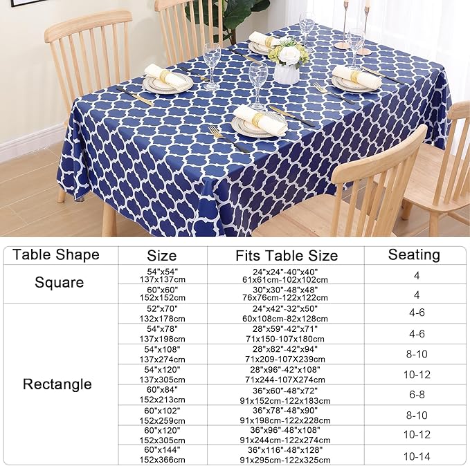 Smiry Square Tablecloth, Waterproof Vinyl Tablecloths with Flannel Backing for Square Tables, Wipeable Spillproof Plastic Tablecloth for Dining, Camping, Indoor and Outdoor (60"x60", Navy)