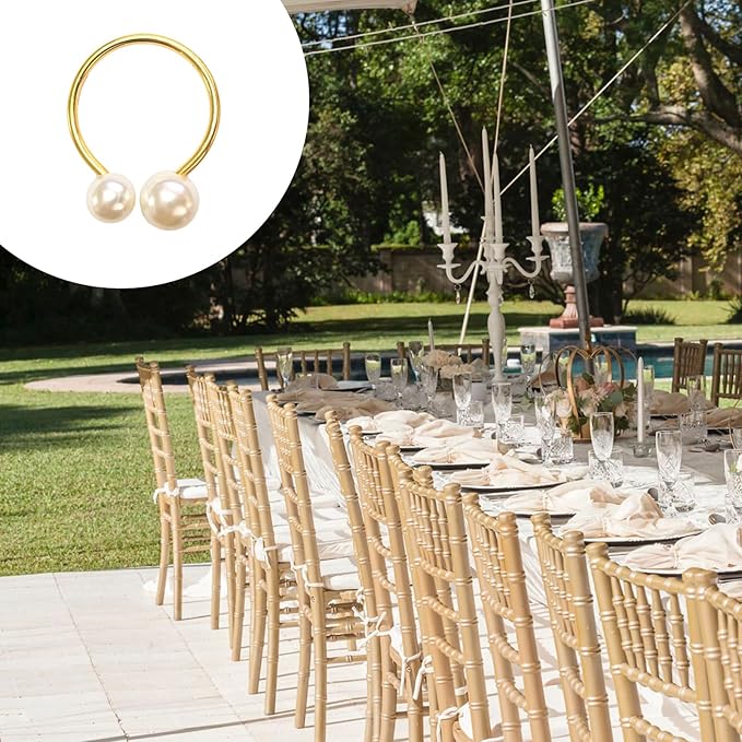 6 Pcs Gold Napkin Rings - Pearl Napkin Rings,Metal Napkin Ring for Table Settings Wedding Christmas Party Dinner Table